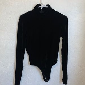 Black velvet long sleeve turtleneck bodysuit